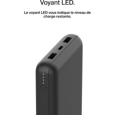 Batterie externe - BELKIN - 20 000 mAh - USB-A & USB-C - 15 W - Noir