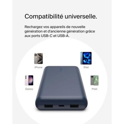 Batterie externe - BELKIN - 20 000 mAh - USB-A & USB-C - 15 W - Bleu