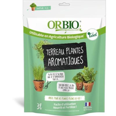 Terreau plantes aromatiques - ORBIO - 3 L - Substrat spécifique aromatiques - Drainage optimisé