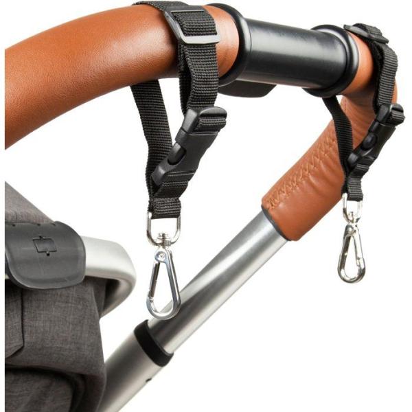 Lot de 2 attaches sac a langer pour poussette - TINEO - Mousquetons - Noir