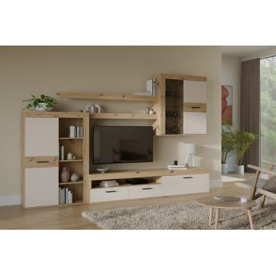 Ensemble meuble TV paroi - ZUMBA - Sable / Chene - 300 x 41 x 200,9 cm - Eclairage LED inclus