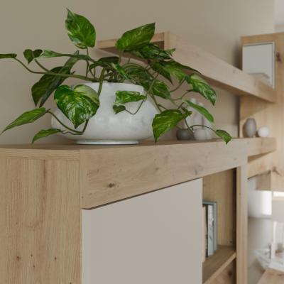 Ensemble meuble TV paroi - ZUMBA - Sable / Chene - 300 x 41 x 200,9 cm - Eclairage LED inclus