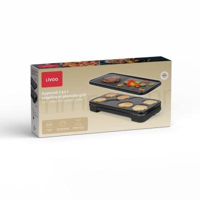 Appareil 2-en-1 crepiere et plancha grill - LIVOO - DOC349N - 1500 W - 8 mini crepes Ø 11,5 cm - Sans PFAS - Noir Appareil 2-en-1 crepiere et plancha grill - LIVOO - DOC349N - 1500 W - 8 mini crepes Ø 11,5 cm - Sans PFAS - Noir