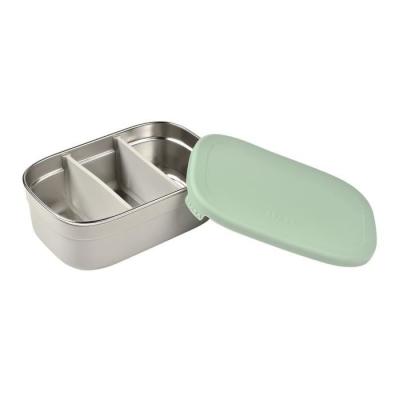 BEABA, Boîte repas enfant en inox, couvercle en silicone et housse de protection, Gris velours et vert sauge
