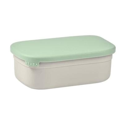 BEABA, Boîte repas enfant en inox, couvercle en silicone et housse de protection, Gris velours et vert sauge