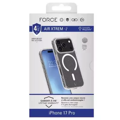 Coque iPhone17 Pro FC Air Xtrem MagSafe Recyclée avec Paillettes