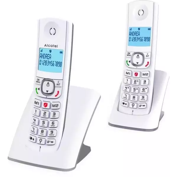 Téléphone sans fil - ALCATEL - F530 Duo - 2 combinés, blocage d'appels, mains libres, 2 mémoires directes, Blanc/Gris