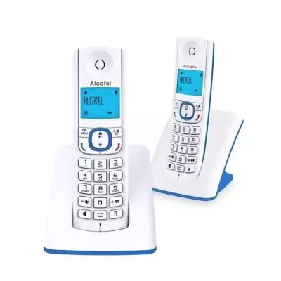 Téléphone sans fil - ALCATEL - F530 Duo - 2 combinés, blocage d'appels, mains libres, 2 mémoires directes, Blanc/Bleu