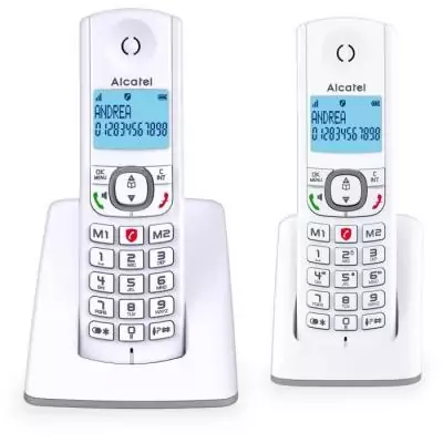 Téléphone sans fil - ALCATEL - F530 Duo - 2 combinés, blocage d'appels, mains libres, 2 mémoires directes, Blanc/Bleu Téléphone sans fil - ALCATEL - F530 Duo - 2 combinés, blocage d'appels, mains libres, 2 mémoires directes, Blanc/Bleu