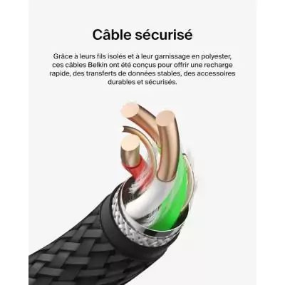 Câble tressé - BELKIN - USB-C vers USB-A - 0,15 m - Noir Câble tressé - BELKIN - USB-C vers USB-A - 0,15 m - Noir