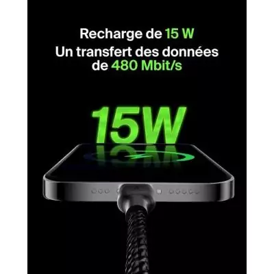 Câble tressé - BELKIN - USB-C vers USB-A - 0,15 m - Noir Câble tressé - BELKIN - USB-C vers USB-A - 0,15 m - Noir