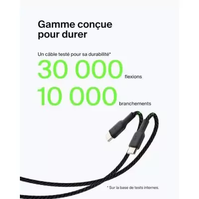 Câble tressé - BELKIN - Connectique USB-C vers USB-A - 2 m - Noir