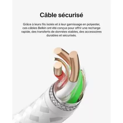 Câble tressé de 2 m BELKIN USB-C vers USB-A - Performance et style en blanc