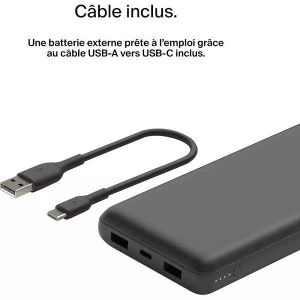 Batterie externe - BELKIN - 20 000 mAh - USB-A & USB-C - 15 W - Noir