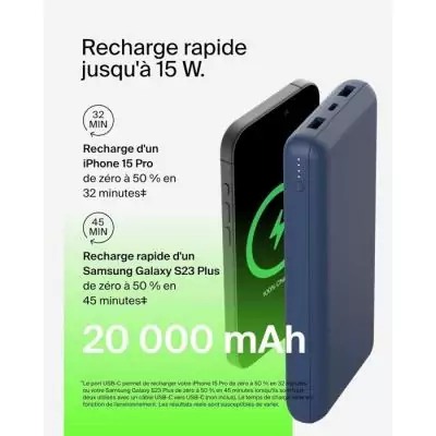 Batterie externe - BELKIN - 20 000 mAh - USB-A & USB-C - 15 W - Bleu Batterie externe - BELKIN - 20 000 mAh - USB-A & USB-C - 15 W - Bleu