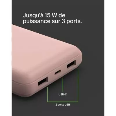 Batterie externe - BELKIN - 20 000 mAh - USB-A & USB-C - 15 W - Rose Batterie externe - BELKIN - 20 000 mAh - USB-A & USB-C - 15 W - Rose