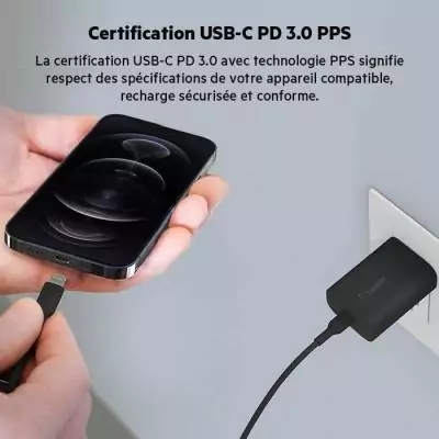 Chargeur secteur - BELKIN - USB-C - 25 W - PD PPS - Noir Chargeur secteur - BELKIN - USB-C - 25 W - PD PPS - Noir