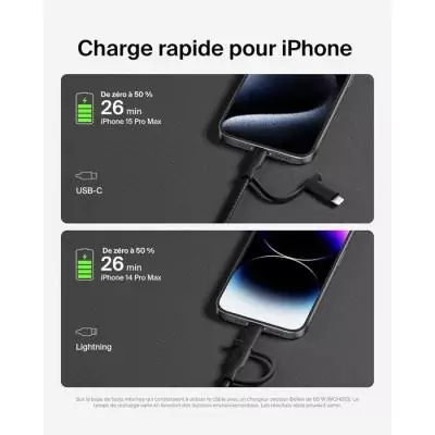 Câble 2-en-1 BELKIN USB-C et Lightning Noir - Connectivité rapide